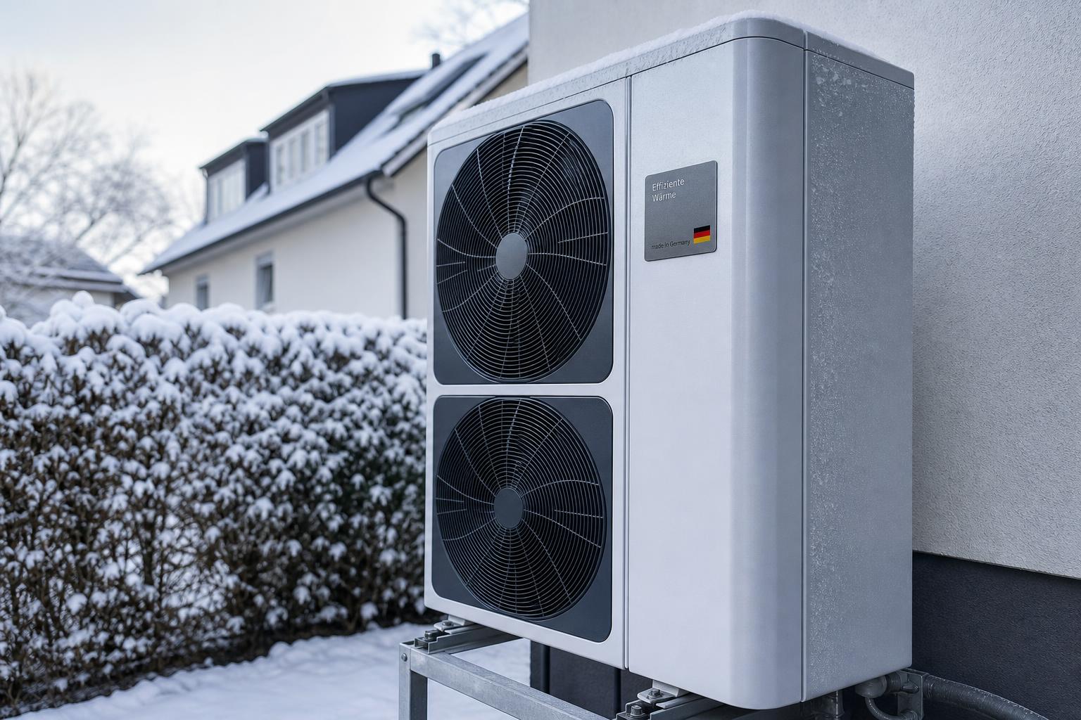 Installation einer Wärmepumpe an einem deutschen Wohnhaus
